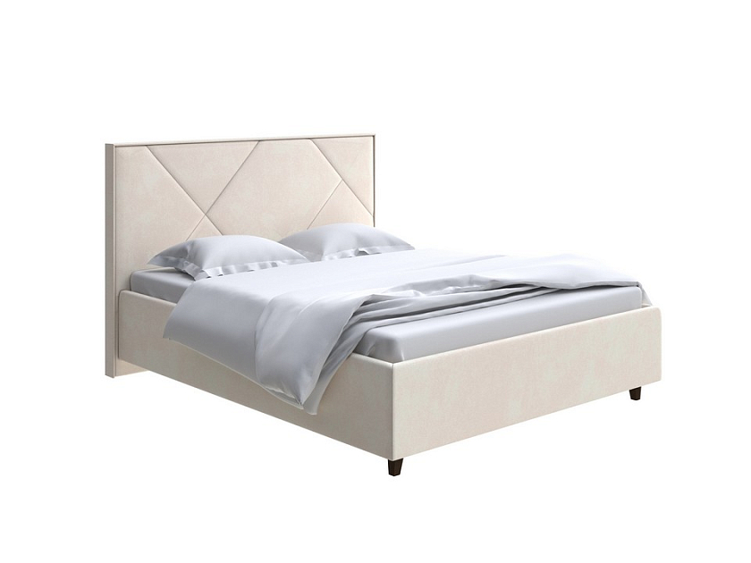 Кровать Tessera Grand 140x200 Ткань: Велюр Casa Сахарный - Мягкая кровать с высоким изголовьем и стильными ножками из массива бука