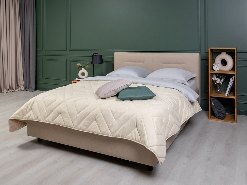 Кровать Nuvola-8 NEW 160x200 Ткань: Рогожка Levis 25 Светло-коричневый - Кровать в лаконичном стиле с горизонтальной отстрочкой  в изголовье