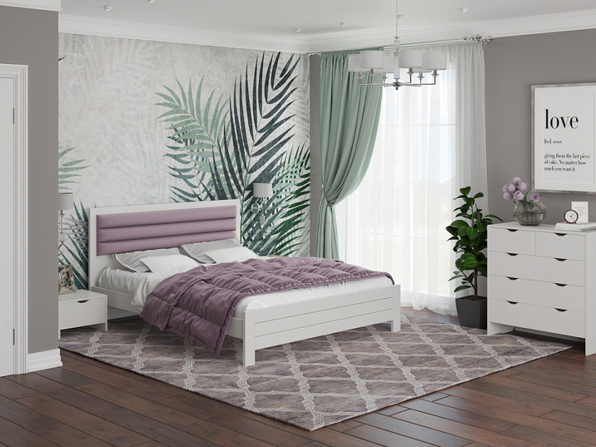 Кровать Prima 180x200 Ткань/Массив Тетра Яблоко/Белая эмаль (сосна) - Кровать в универсальном дизайне из массива сосны.