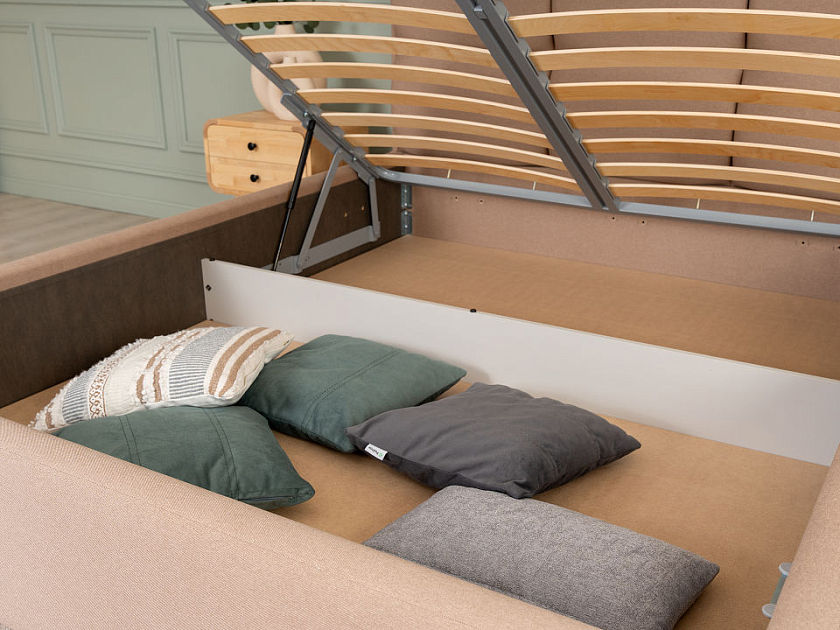 Кровать Malina 200x220 Ткань: Рогожка Тетра Бежевый - Изящная кровать без встроенного основания из массива сосны с мягкими элементами.