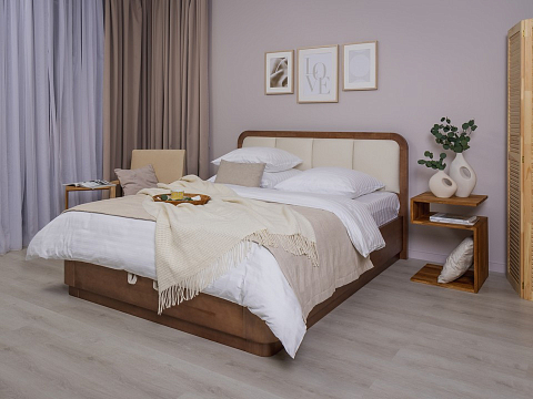 Белая кровать Hemwood с подъемным механизмом - Кровать из натурального массива сосны с мягким изголовьем и бельевым ящиком