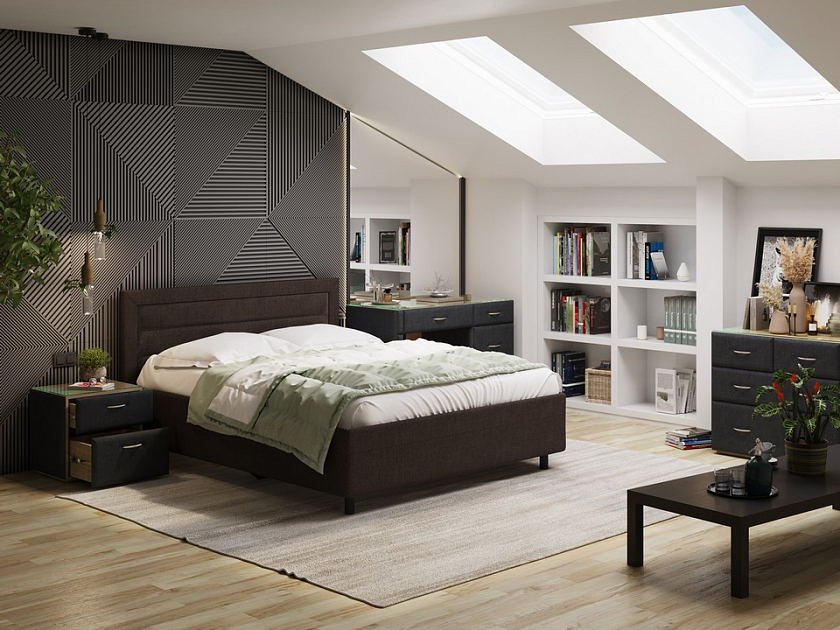 Кровать Next Life 2 80x190 Ткань: Рогожка Тетра Брауни - Cтильная модель в стиле минимализм с горизонтальными строчками
