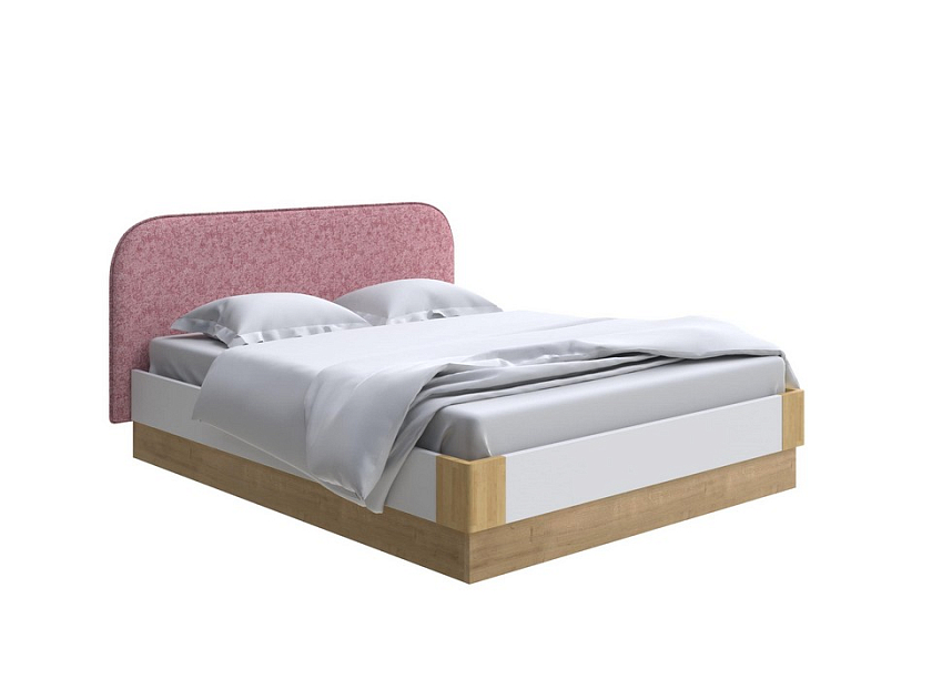 Кровать Lagom Plane Chips с подъемным механизмом 180x200 ЛДСП+ткань Levis 62 Розовый/ЛДСП Белый Жемчуг/Масло-воск Natura (Береза) - Кровать с ПМ. 