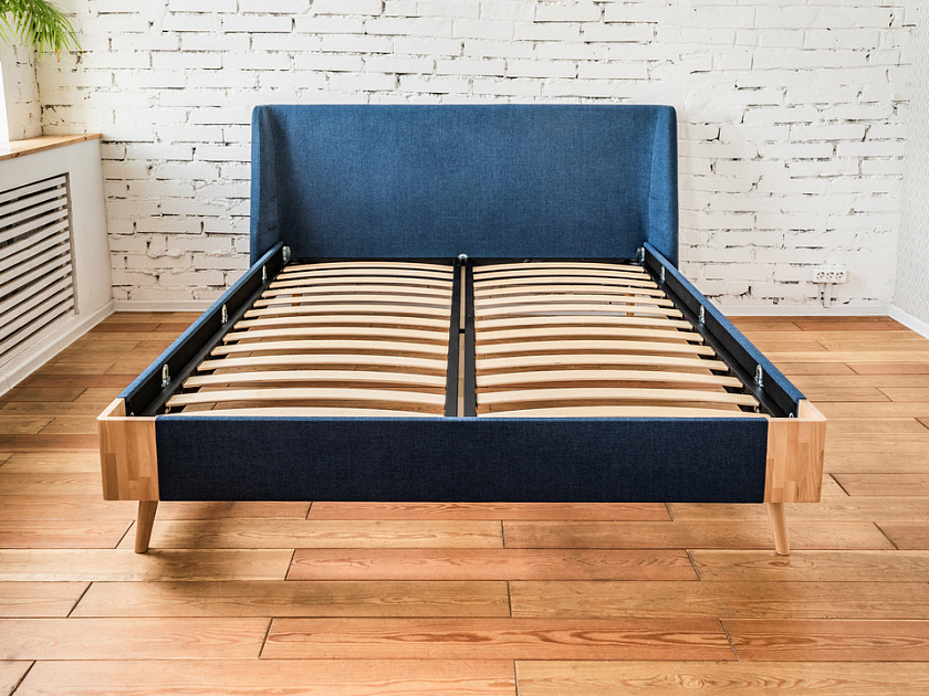 Кровать Lagom Side Soft 160x190 Ткань/Массив (береза) Levis 83 Светло-Серый/Масло-воск Natura (Береза) - Оригинальная кровать в обивке из мебельной ткани.