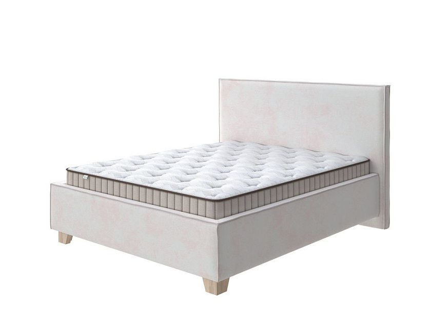 Кровать Hygge Simple 120x200 Ткань: Велюр Teddy Жемчужный - Мягкая кровать с ножками из массива березы и объемным изголовьем