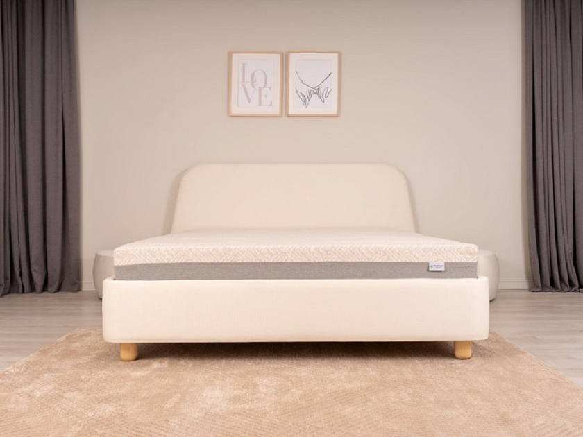 Кровать Sten Berg 200x190 Ткань/Массив (береза) Тетра Молочный/Масло-воск Natura - Симметричная мягкая кровать.