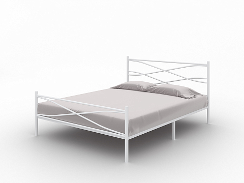 Белая двуспальная кровать Страйп - Изящная кровать с облегченной металлической конструкцией и встроенным основанием