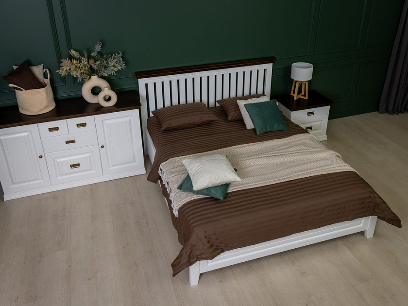 Кровать Olivia 160x190 Массив (сосна) Белая эмаль + Орех - Кровать из массива с контрастной декоративной планкой.