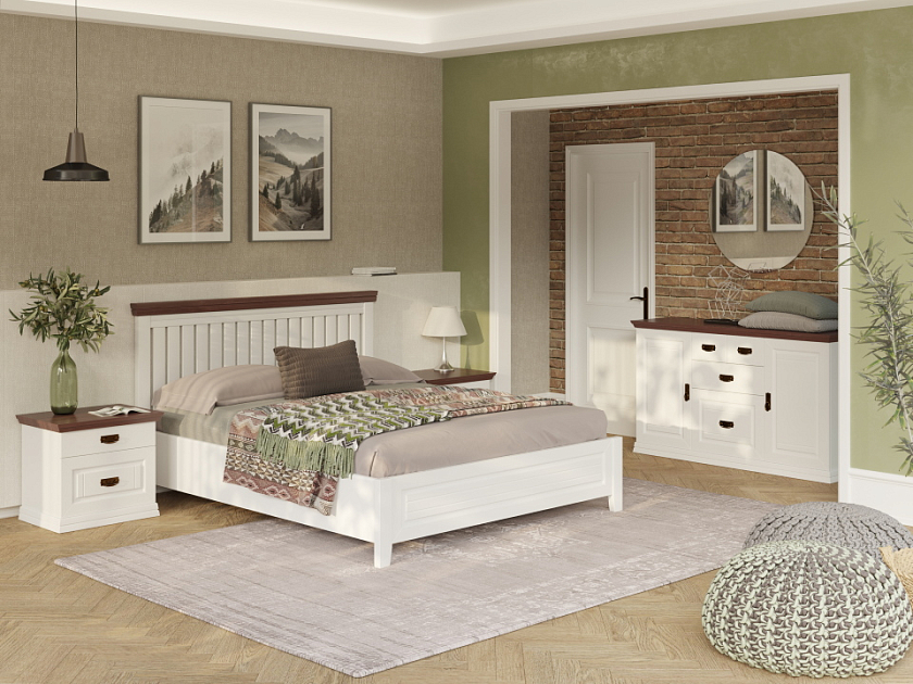 Кровать Olivia 160x200 Массив (сосна) Белая эмаль + Орех - Кровать из массива с контрастной декоративной планкой.