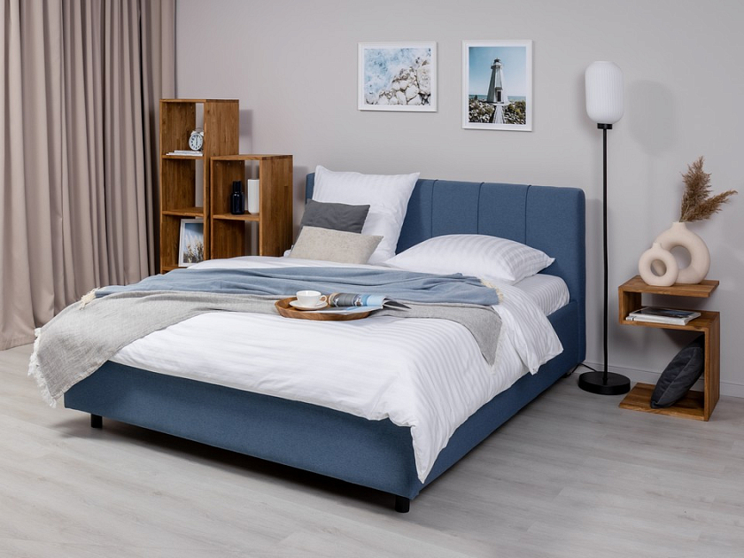 Кровать Nuvola-7 NEW 160x200 Ткань: Рогожка Тетра Молочный - Современная кровать в стиле минимализм